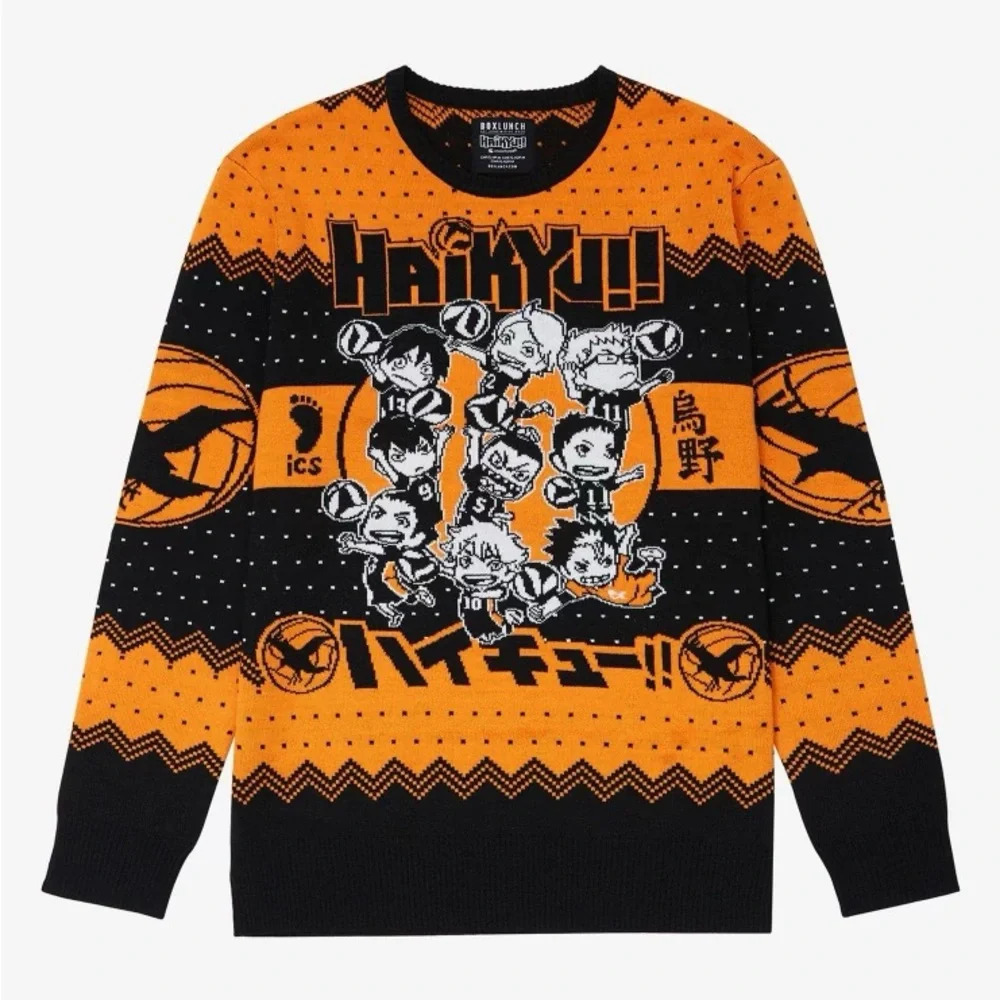 BOXLUNCH x HAIKYU!! NWOT Karasuno Crows Chibi Team Holiday Sweater